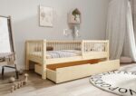 ALFIE Klassisches Kinderbett aus Holz mit runden Sprossen und Bettwäsche-Schublade