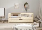 ALFIE Klassisches Kinderbett aus Holz mit runden Sprossen und Bettwäsche-Schublade