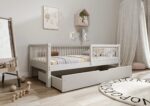 ALFIE Klassisches Kinderbett aus Holz mit runden Sprossen und Bettwäsche-Schublade
