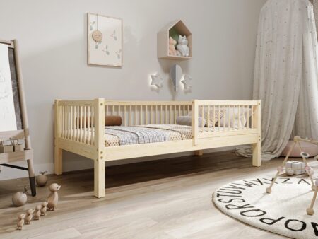 ALFIE Klassisches Kinderbett aus Holz mit runden Sprossen, hoch