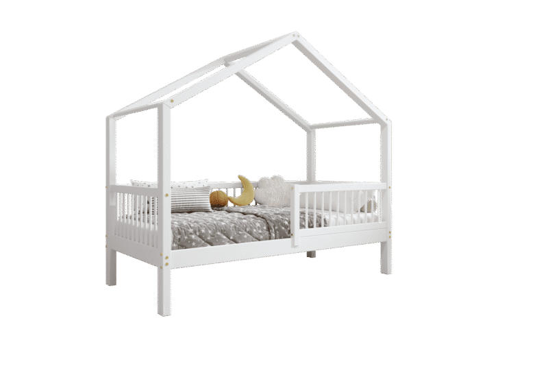 MURLO Klassisches Kinderbett aus Holz mit runden Sprossen, hoch