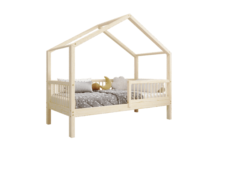 MURLO Klassisches Kinderbett aus Holz mit runden Sprossen, hoch