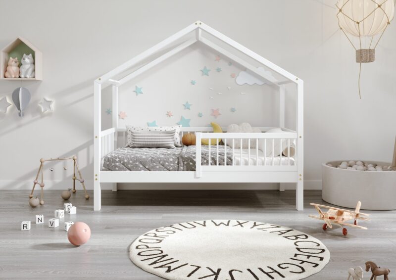 MURLO Klassisches Kinderbett aus Holz mit runden Sprossen, hoch
