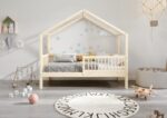 MURLO Klassisches Kinderbett aus Holz mit runden Sprossen, hoch