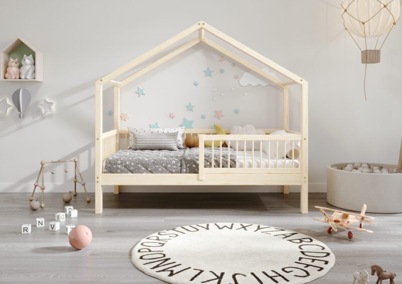 MURLO Klassisches Kinderbett aus Holz mit runden Sprossen, hoch