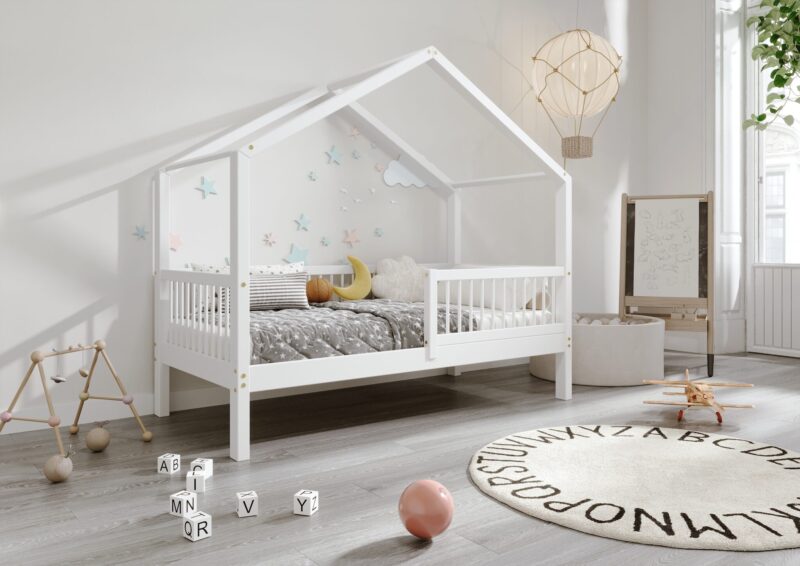 MURLO Klassisches Kinderbett aus Holz mit runden Sprossen, hoch