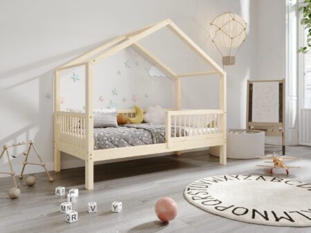 MURLO Klassisches Kinderbett aus Holz mit runden Sprossen, hoch