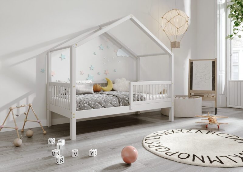 MURLO Klassisches Kinderbett aus Holz mit runden Sprossen, hoch