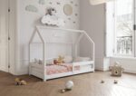 FLORENCE Klassisches Kinderbett aus Holz mit waagerechtem Rausfallschutz, niedrig