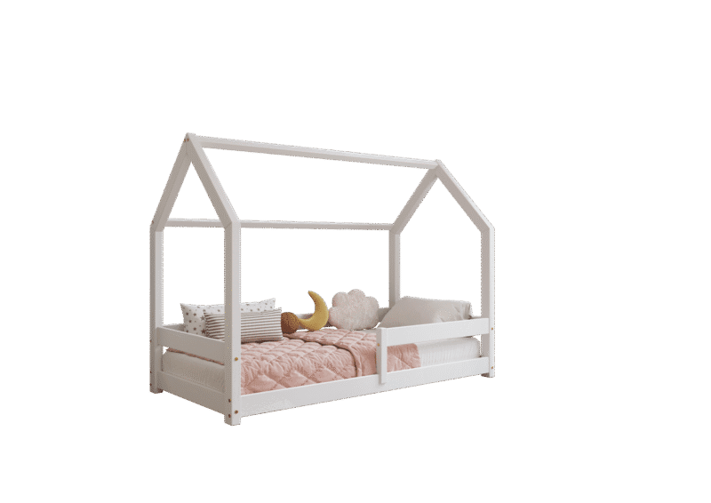 FLORENCE Klassisches Kinderbett aus Holz mit waagerechtem Rausfallschutz, niedrig