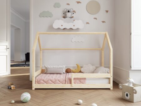 FLORENCE Klassisches Kinderbett aus Holz mit waagerechtem Rausfallschutz, niedrig – Versand in 48 h
