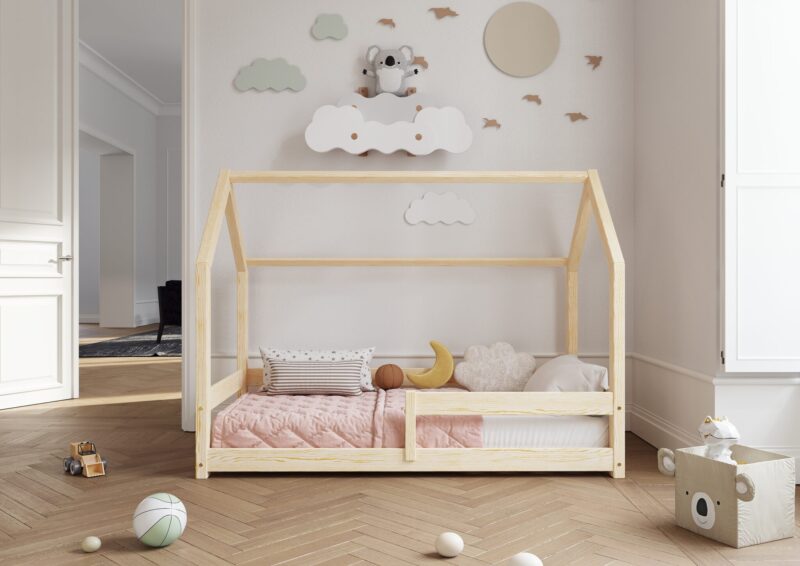 FLORENCE Klassisches Kinderbett aus Holz mit waagerechtem Rausfallschutz, niedrig