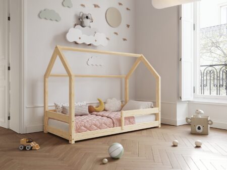 FLORENCE Klassisches Kinderbett aus Holz mit waagerechtem Rausfallschutz, niedrig