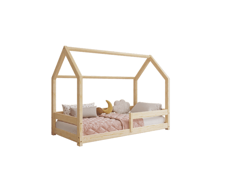 FLORENCE Klassisches Kinderbett aus Holz mit waagerechtem Rausfallschutz, niedrig