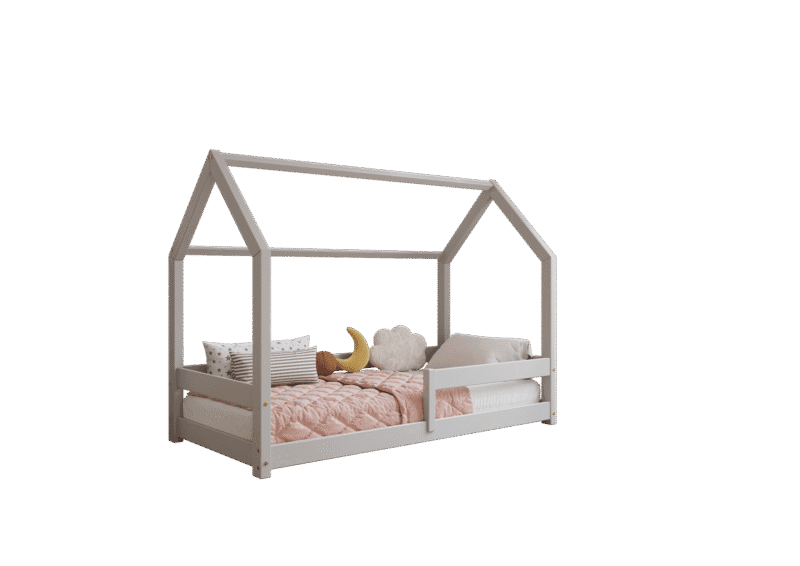 FLORENCE Klassisches Kinderbett aus Holz mit waagerechtem Rausfallschutz, niedrig