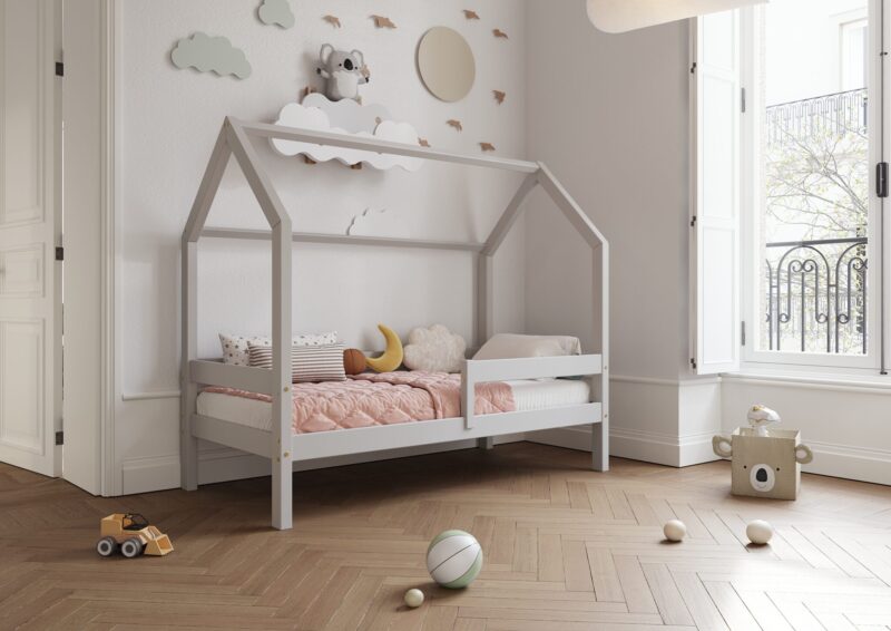 FLORENCE Klassisches Kinderbett aus Holz mit waagerechtem Rausfallschutz, hoch