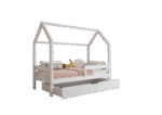 FLORENCE BOX Hausbett aus Holz mit waagerechtem Rausfallschutz und Bettwäsche-Schublade