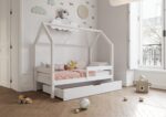FLORENCE BOX Hausbett aus Holz mit waagerechtem Rausfallschutz und Bettwäsche-Schublade