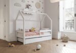 FLORENCE BOX Hausbett aus Holz mit waagerechtem Rausfallschutz und Bettwäsche-Schublade
