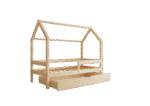 FLORENCE BOX Hausbett aus Holz mit waagerechtem Rausfallschutz und Bettwäsche-Schublade – Versand in 48 h