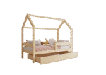 FLORENCE BOX Hausbett aus Holz mit waagerechtem Rausfallschutz und Bettwäsche-Schublade – Versand in 48 h