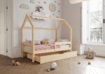 FLORENCE BOX Hausbett aus Holz mit waagerechtem Rausfallschutz und Bettwäsche-Schublade – Versand in 48 h