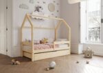FLORENCE BOX Hausbett aus Holz mit waagerechtem Rausfallschutz und Bettwäsche-Schublade – Versand in 48 h