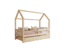 FLORENCE BOX Hausbett aus Holz mit waagerechtem Rausfallschutz und Bettwäsche-Schublade – Versand in 48 h