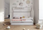 FLORENCE BOX Hausbett aus Holz mit waagerechtem Rausfallschutz und Bettwäsche-Schublade