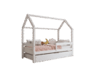 FLORENCE BOX Hausbett aus Holz mit waagerechtem Rausfallschutz und Bettwäsche-Schublade