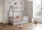 FLORENCE BOX Hausbett aus Holz mit waagerechtem Rausfallschutz und Bettwäsche-Schublade