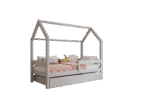 FLORENCE BOX Hausbett aus Holz mit waagerechtem Rausfallschutz und Bettwäsche-Schublade