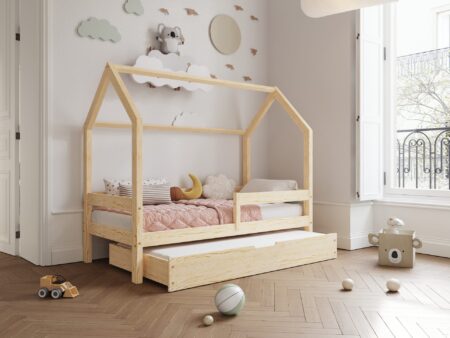 FLORENCE DUO Hausbett aus Holz mit waagerechtem Rausfallschutz und Schlafschublade