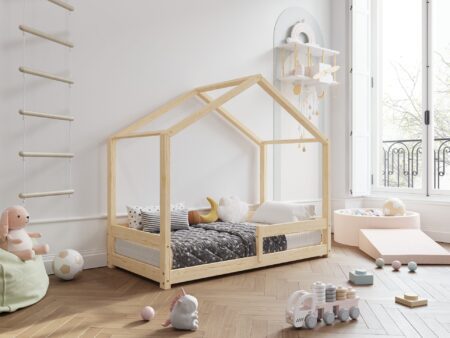 HUFFIE Hausbett aus Holz mit waagerechtem Rausfallschutz, niedrig