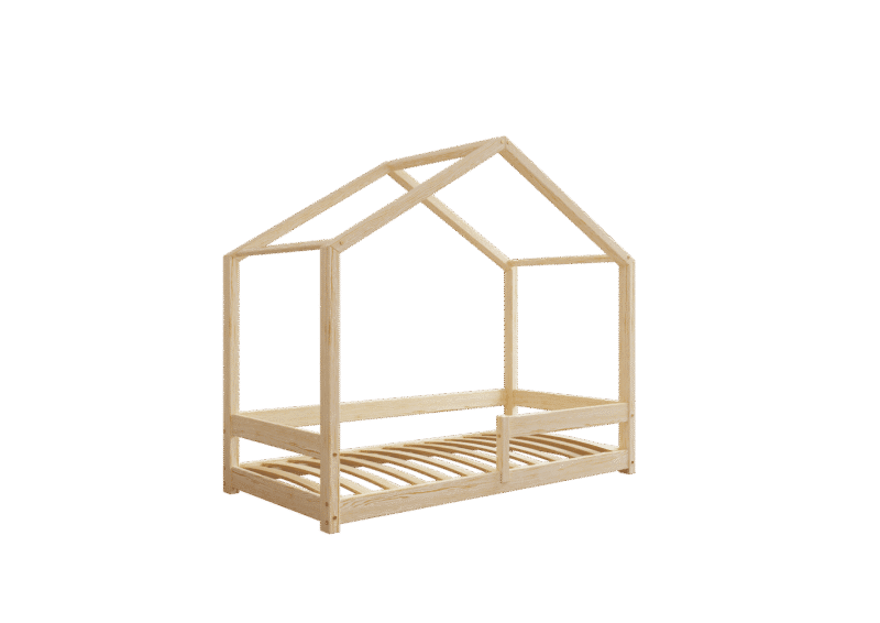 HUFFIE Hausbett aus Holz mit waagerechtem Rausfallschutz, niedrig