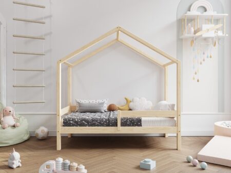 HUFFIE Hausbett aus Holz mit waagerechtem Rausfallschutz, hoch – Versand in 48 h