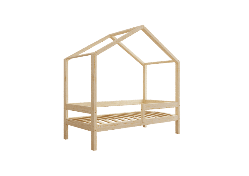 HUFFIE Hausbett aus Holz mit waagerechtem Rausfallschutz, hoch