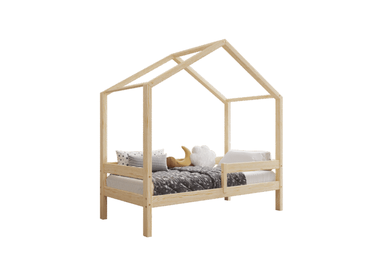 HUFFIE Hausbett aus Holz mit waagerechtem Rausfallschutz, hoch