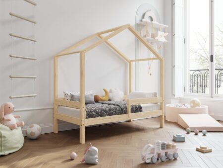 HUFFIE Hausbett aus Holz mit waagerechtem Rausfallschutz, hoch