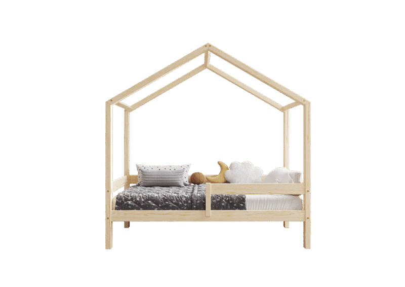 HUFFIE Hausbett aus Holz mit waagerechtem Rausfallschutz, hoch