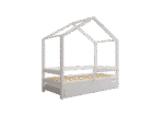 HUFFIE BOX Hausbett aus Holz mit waagerechtem Rausfallschutz und Bettwäsche-Schublade