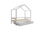 HUFFIE BOX Hausbett aus Holz mit waagerechtem Rausfallschutz und Bettwäsche-Schublade