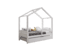 HUFFIE BOX Hausbett aus Holz mit waagerechtem Rausfallschutz und Bettwäsche-Schublade