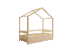 HUFFIE BOX Hausbett aus Holz mit waagerechtem Rausfallschutz und Bettwäsche-Schublade
