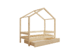 HUFFIE BOX Hausbett aus Holz mit waagerechtem Rausfallschutz und Bettwäsche-Schublade