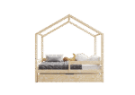 HUFFIE BOX Hausbett aus Holz mit waagerechtem Rausfallschutz und Bettwäsche-Schublade