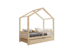 HUFFIE BOX Hausbett aus Holz mit waagerechtem Rausfallschutz und Bettwäsche-Schublade