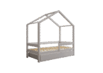 HUFFIE BOX Hausbett aus Holz mit waagerechtem Rausfallschutz und Bettwäsche-Schublade