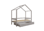 HUFFIE BOX Hausbett aus Holz mit waagerechtem Rausfallschutz und Bettwäsche-Schublade