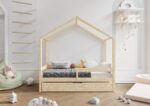 HUFFIE Hausbett aus Holz mit waagerechtem Rausfallschutz und Schlafschublade
